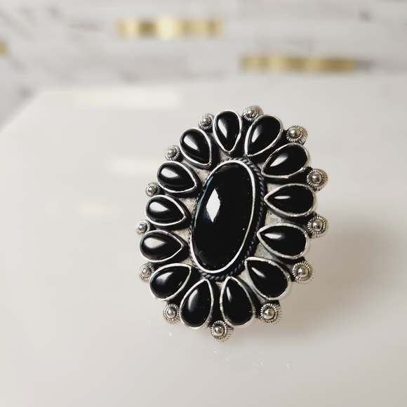 Black Onyx Solid Sterling Silver Adjuatable Ring - Picture 2 of 5